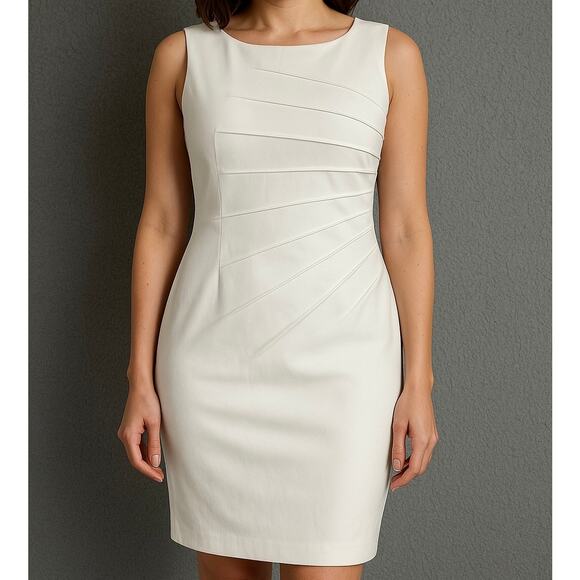 Calvin Klein White Sheath‎ Dress Size 4 Sleeveless Asymmetrical Paneling Chic - Picture 1 of 12